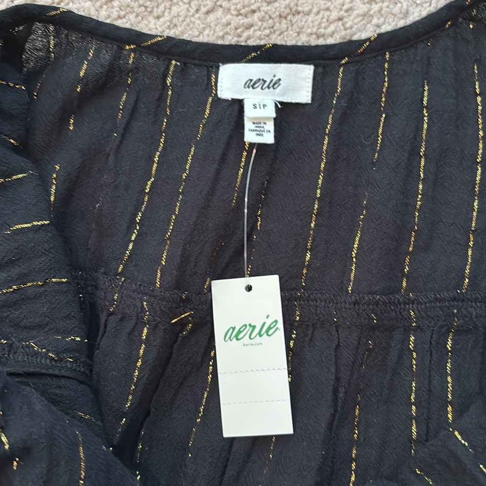 Aerie Black Mini Beach Dress with Gold Stripes - Picture 4 of 5